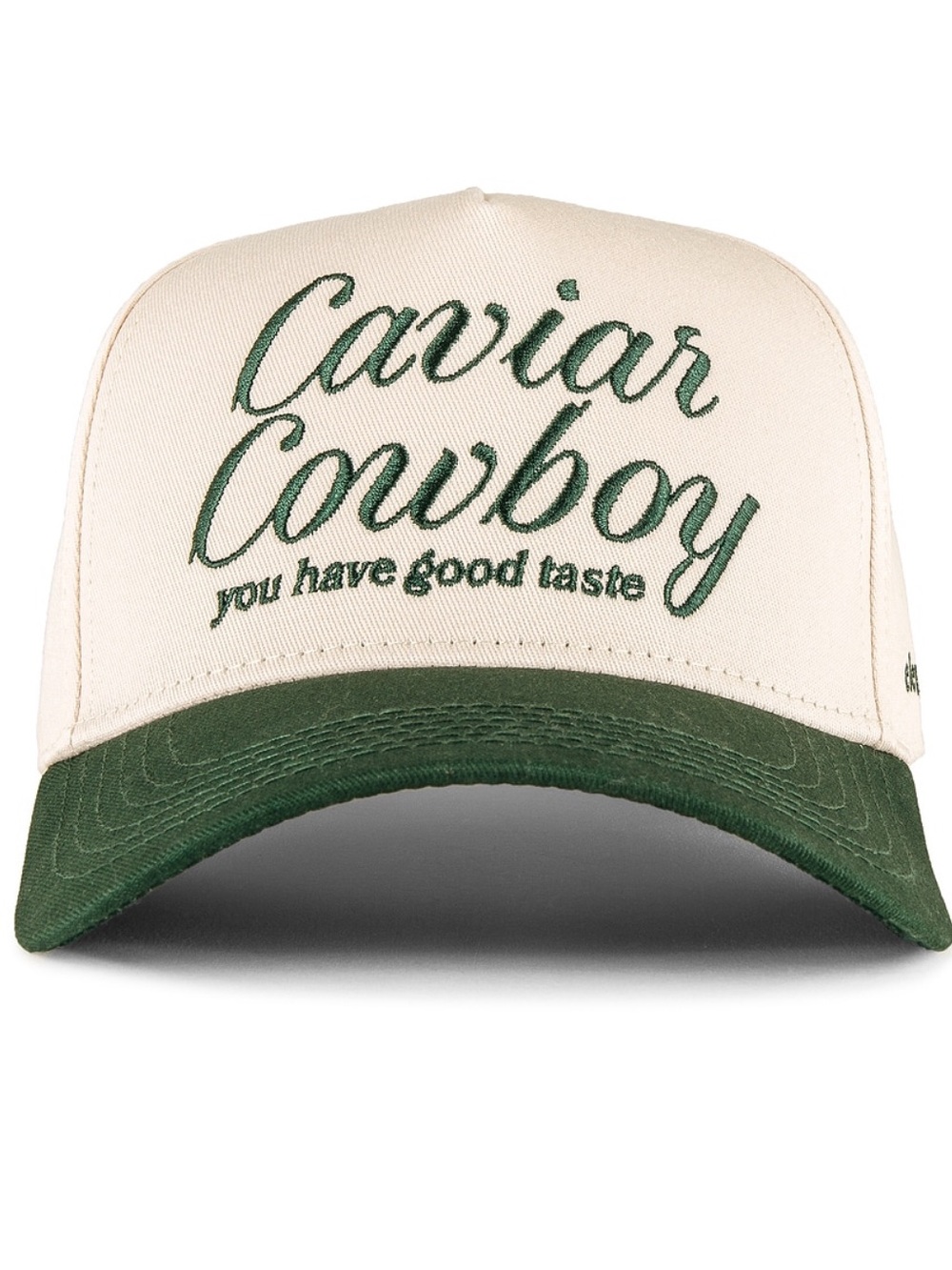 Caviar Cowboy Embroidered Trucker Hat - Cream & Green